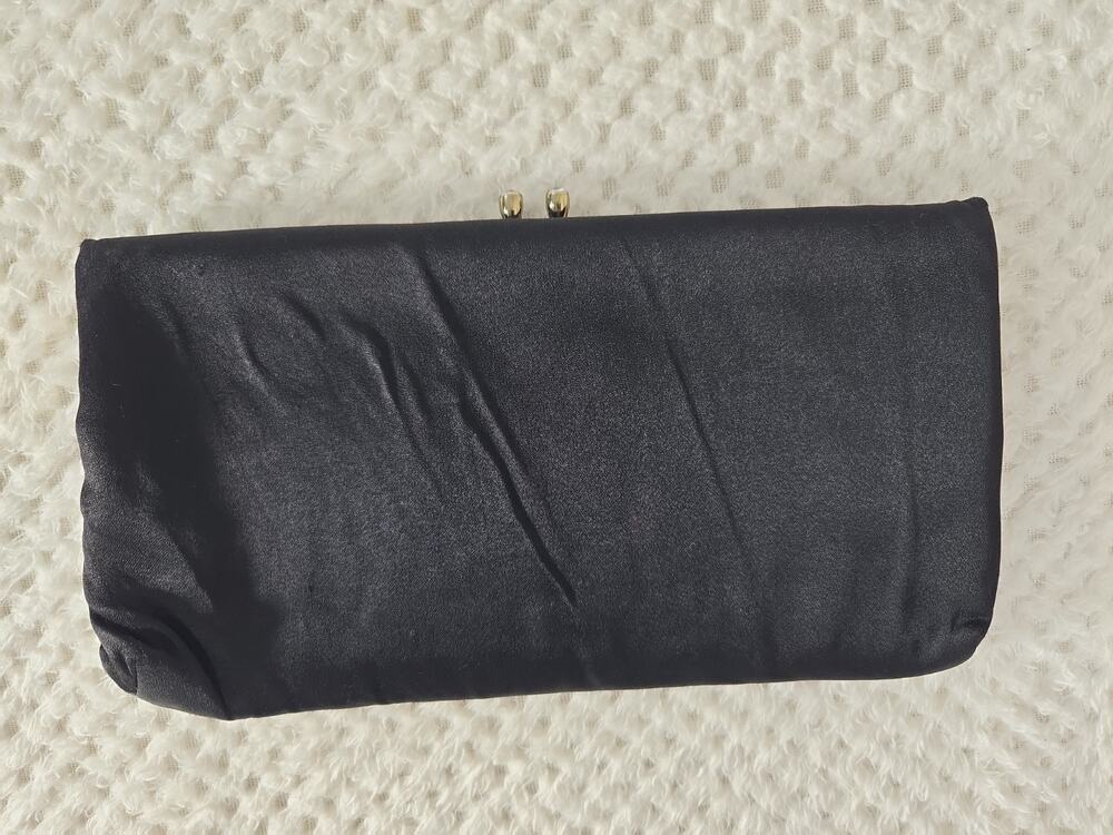 Vintage Harry Levine Black Satin Evening Clutch Kiss Lock Purse...